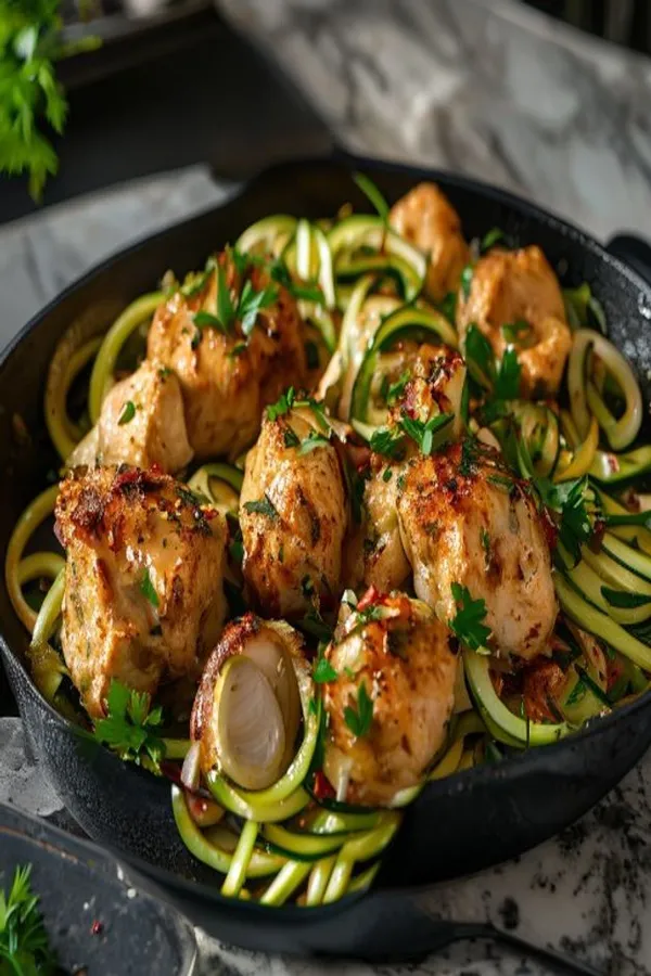 20-Minute High-Protein Garlic Butter Chicken and Zucchini Noodles